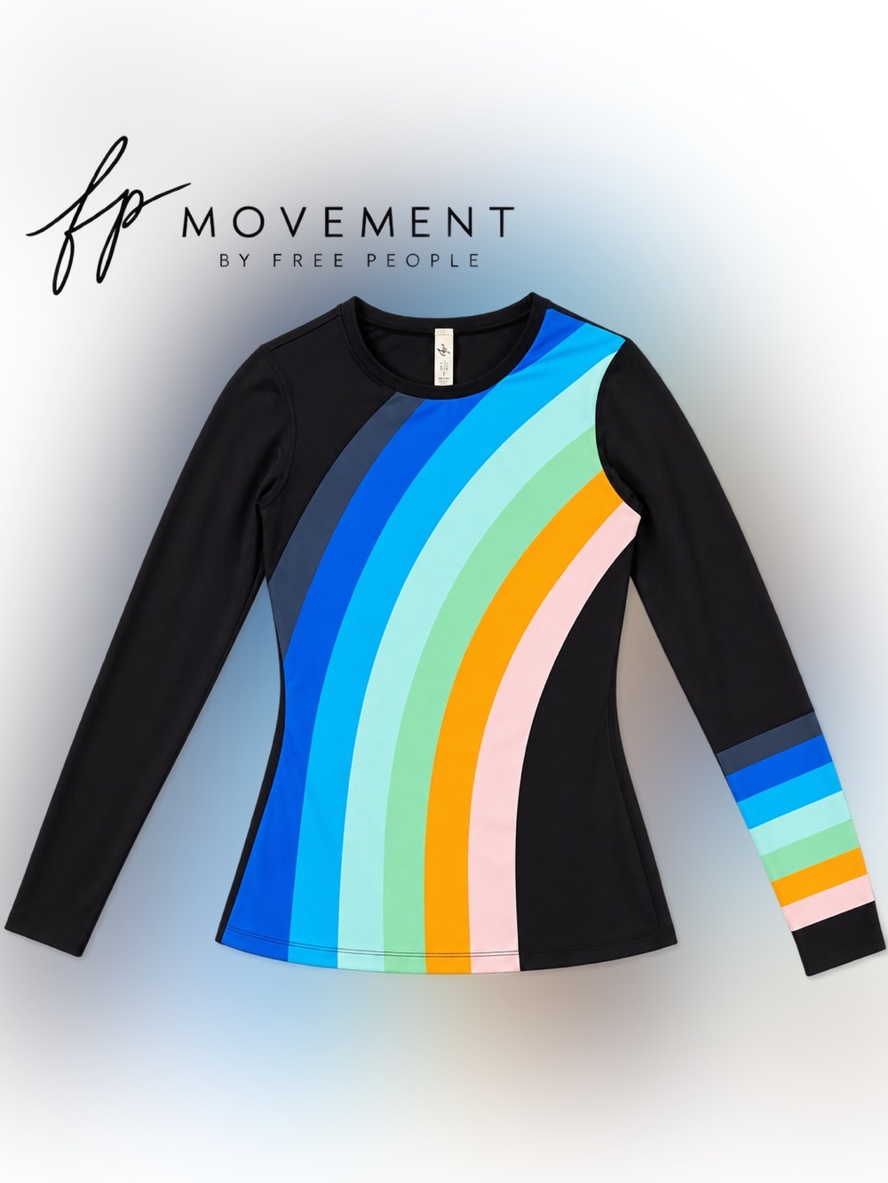 FP Movement by Free People Black Long-Sleeve Top with Rainbow Arch - Small